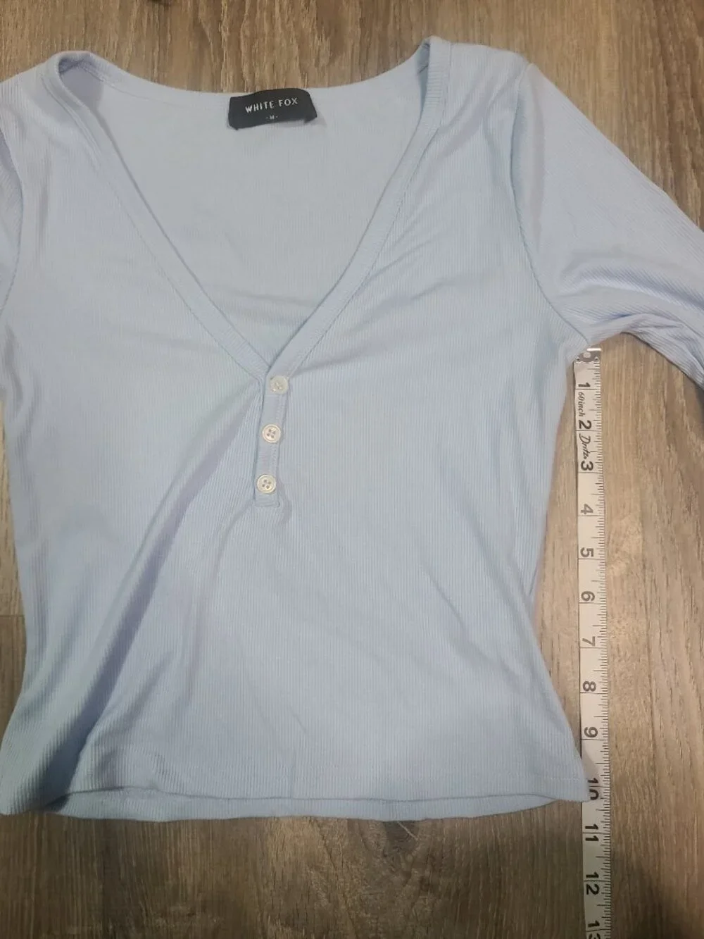 White Fox Baby Blue Girl Talk Ribbed Button Front Cropped Pajama Top Size M